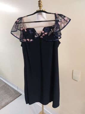 Beautiful Party  Dress with Pink Floral Embroidery